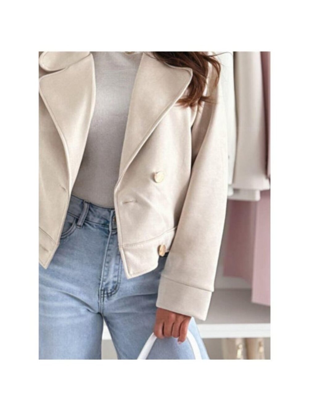 Chic Double-Breasted Cropped Jacket - Picture 3 of 12
